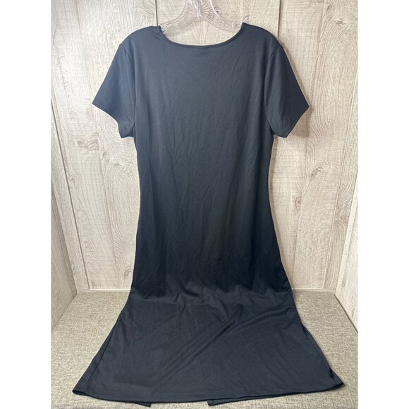 A New Day Womens Large Black A Line Short Sleeves Maxi Dress Ruched w/ Split - Picture 2 of 6